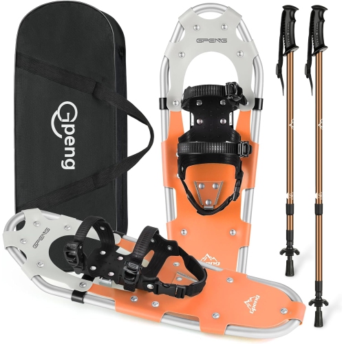 GPENG  3 In 1 Lightweight Snowshoes \w Crampon Protector for Women Men Youth Kids, Aluminum Terrain Snow Shoes \w Trekking Poles And Carrying Tote
