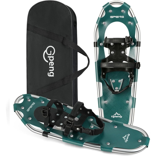 Gpeng Snowshoes for Men Women Youth Kids, Light Weight Aluminum Snow Shoes with Crampon Protector and Carrying Tote Bag - BlackGreen,25"