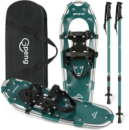 GPENG  3 In 1 Lightweight Snowshoes \w Crampon Protector for Women Men Youth Kids, Aluminum Terrain Snow Shoes \w Trekking Poles And Carrying Tote
