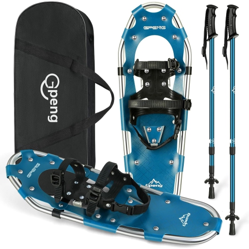 GPENG  3 In 1 Lightweight Snowshoes \w Crampon Protector for Women Men Youth Kids, Aluminum Terrain Snow Shoes \w Trekking Poles And Carrying Tote