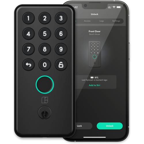 igloohome Deadbolt Go Smart Lock (Black) w/Fingerprint, Digital Keys, Remote PIN Codes, Apple Watch & Alexa w/WiFi Bridge (Sold Separately) - Tested