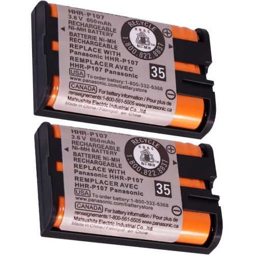 2PACK HHR-P107 NI-MH Rechargeable y 3.6V 650mAh Replacement ies for Panasonic Cordless Phone Battery Batteries Ni-MH AAA 1.2V 550mAh