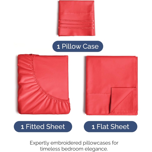 Ensemble de draps 3 pièces pour lit simple - Comfy Breathable & Cooling Sheets - draps Hotel Luxury - poches profondes, Easy-Fit, draps extra-doux et