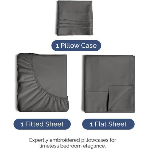 Draps 3 pièces pour lit simple - Comfy Breathable & Cooling Sheets - Hotel Luxury Bed - poches profondes, Easy-Fit, draps extra-doux et sans plis -