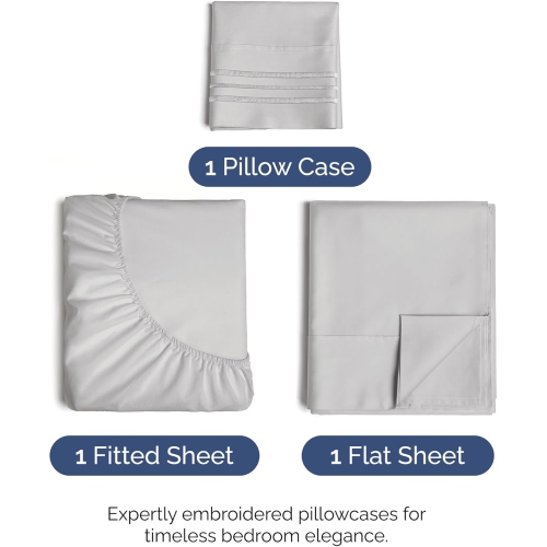 Ensemble de draps 3 pièces pour lit simple - Comfy Breathable & Cooling Sheets - draps Hotel Luxury - poches profondes, Easy-Fit, draps doux et sans