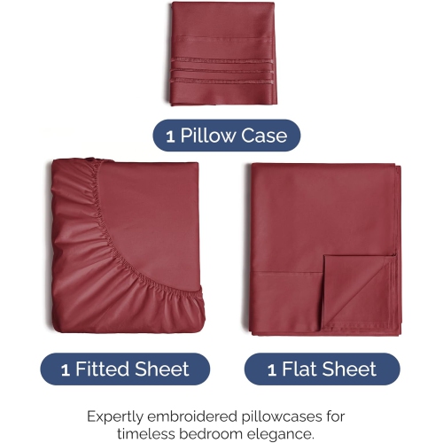 Draps 3 pièces pour lit simple - Comfy Breathable & Cooling Sheets - Hotel Luxury Bed Sheets - poches profondes, Easy-Fit, draps extra-doux et sans