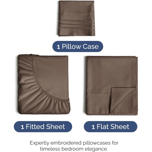 Twin Size 3 Piece Sheet Set - Comfy Breathable & Cooling Sheets - Hotel Luxury Bed - Deep Pockets, Easy-Fit, Extra Soft & Wrinkle Free Sheets - Brown