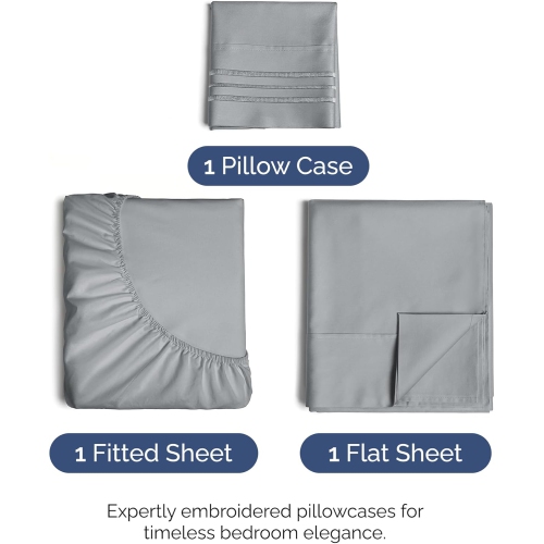 Ensemble de draps 3 pièces pour lit simple - Comfy Breathable & Cooling Sheets - draps Hotel Luxury - poches profondes, Easy-Fit, draps doux et sans