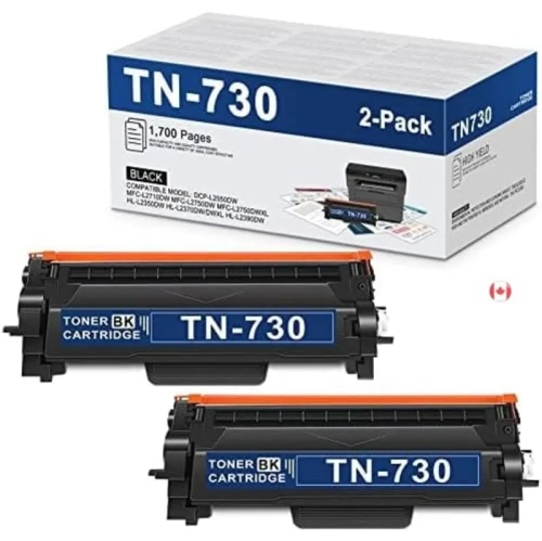 TN730 High-Yield Black Toner Cartridge Replacement | Compatible with Brother DCP-L2550DW, MFC-L2710DW, HL-L2350DW, L2750DW, L2390DW Printers | 2-Pack