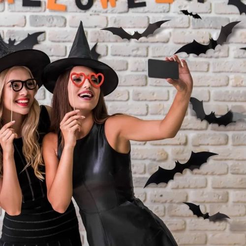 88 pièces 3D Bats décoration d'Halloween | 4 tailles autocollants chauve-souris en PVC pour décoration murale, fête et Halloween | comprend 140