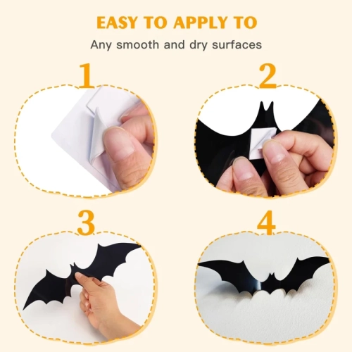 88 pièces 3D Bats décoration d'Halloween | 4 tailles autocollants chauve-souris en PVC pour décoration murale, fête et Halloween | comprend 140