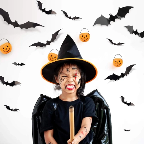 88 pièces 3D Bats décoration d'Halloween | 4 tailles autocollants chauve-souris en PVC pour décoration murale, fête et Halloween | comprend 140