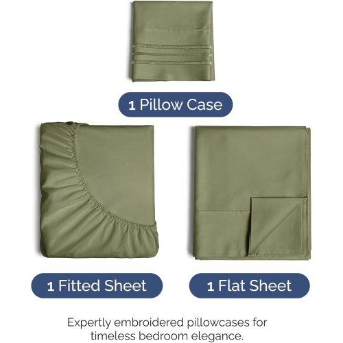 Twin Size 3 Piece Sheet Set - Comfy Breathable & Cooling Sheets - Hotel Luxury Bed Sheets - Deep Pockets, Easy-Fit, Soft & Wrinkle Free Sheets - Sage