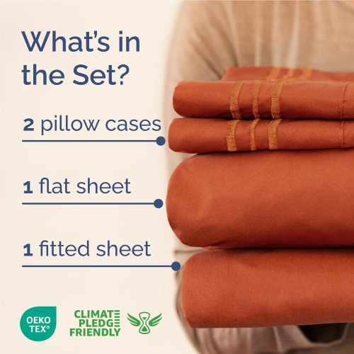 Full Size 4 Piece Sheet Set - Comfy Breathable & Cooling Sheets - Hotel Luxury Bed - Deep Pockets, Easy-Fit, Soft & Wrinkle Free Sheets - Terracotta