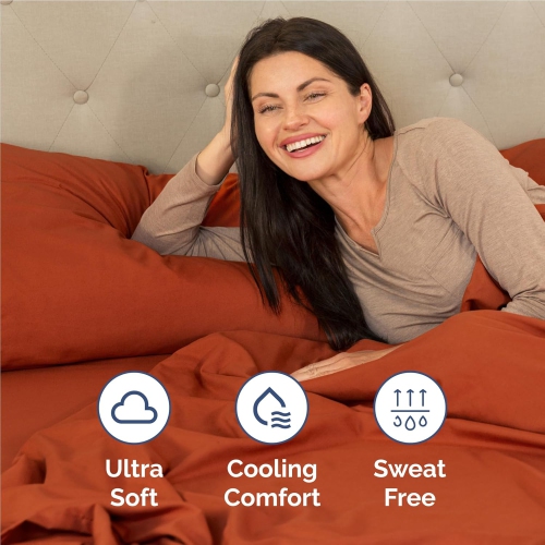 Full Size 4 Piece Sheet Set - Comfy Breathable & Cooling Sheets - Hotel Luxury Bed - Deep Pockets, Easy-Fit, Soft & Wrinkle Free Sheets - Terracotta