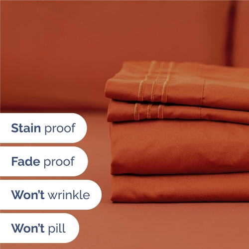 Full Size 4 Piece Sheet Set - Comfy Breathable & Cooling Sheets - Hotel Luxury Bed - Deep Pockets, Easy-Fit, Soft & Wrinkle Free Sheets - Terracotta