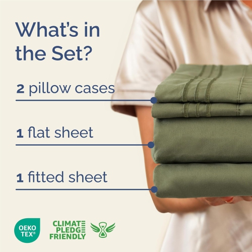 Full Size 4 Piece Sheet Set - Comfy Breathable & Cooling Sheets - Hotel Luxury Bed Sheets - Deep Pockets, Easy-Fit, Soft & Wrinkle Free Sheets - Sage