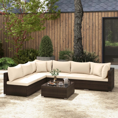 Costway 7 PCS Patio Rattan Furniture Set Sectional Sofa Cushioned Garden