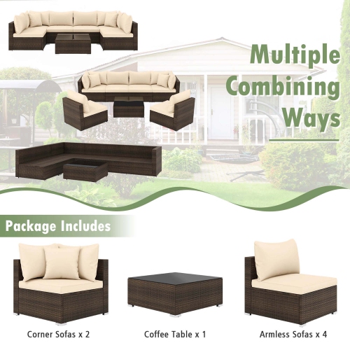 Costway 7 PCS Patio Rattan Furniture Set Sectional Sofa Cushioned Garden