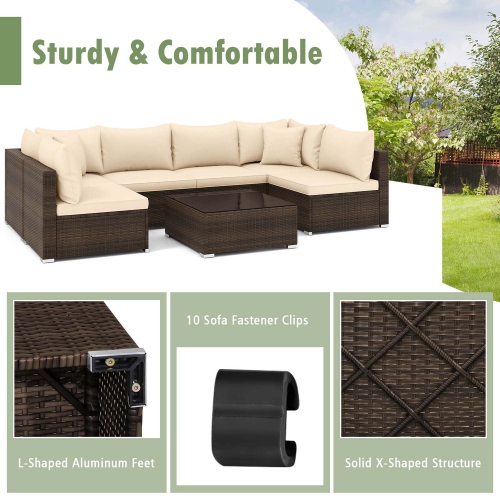 Costway 7 PCS Patio Rattan Furniture Set Sectional Sofa Cushioned Garden