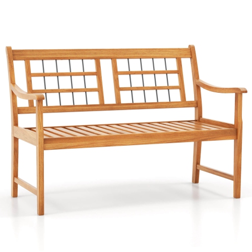 Costway Outdoor Acacia Wood Bench 2-Person Patio Bench with Slatted Seat & Backrest