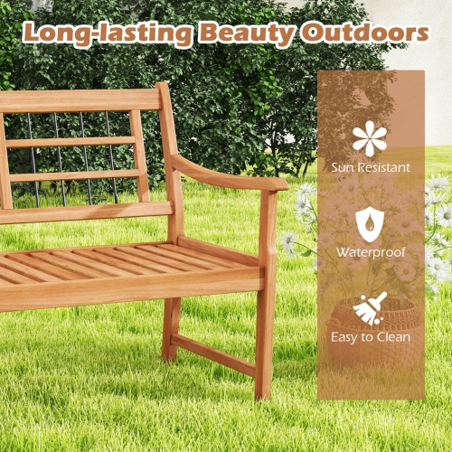 Costway Outdoor Acacia Wood Bench 2-Person Patio Bench with Slatted Seat & Backrest