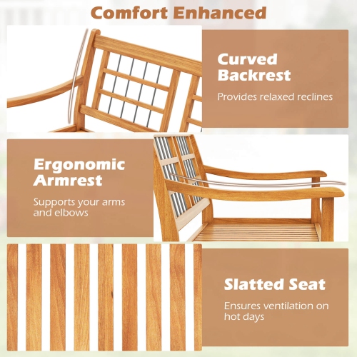 Costway Outdoor Acacia Wood Bench 2-Person Patio Bench with Slatted Seat & Backrest