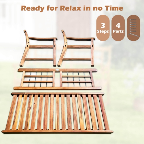 Costway Outdoor Acacia Wood Bench 2-Person Patio Bench with Slatted Seat & Backrest