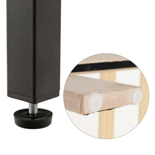 Costway Full Size Bed Frame Beige, Linen Fabric Upholstered Platform Bed Frame with Nail Headboard, Button-Tufted Mattress Foundation with Wooden