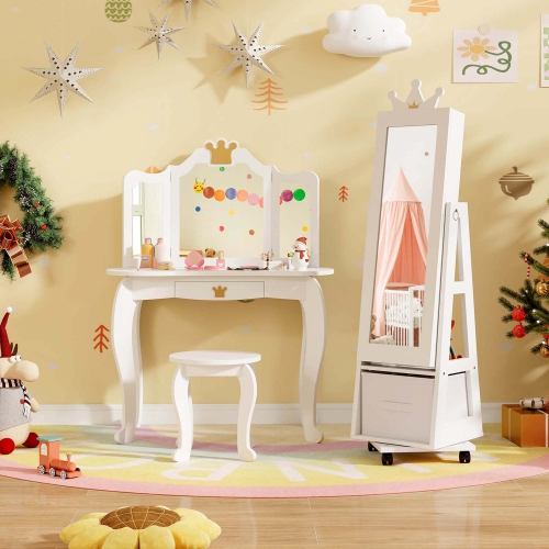 Armoire à bijoux pour enfants de Costway avec tiroir pliable pleine longueur et système antibasculement