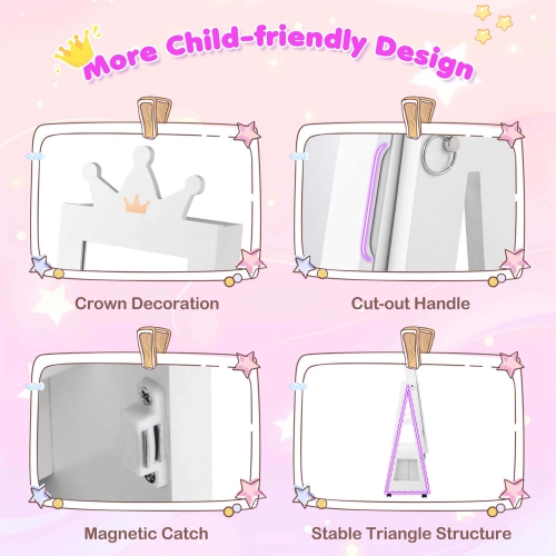 Armoire à bijoux pour enfants de Costway avec tiroir pliable pleine longueur et système antibasculement