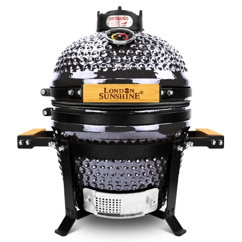 London Sunshine Ceramic BBQ Charcoal Kamado Grill 13 inch Portable Tabletop BBQ Bright Gray