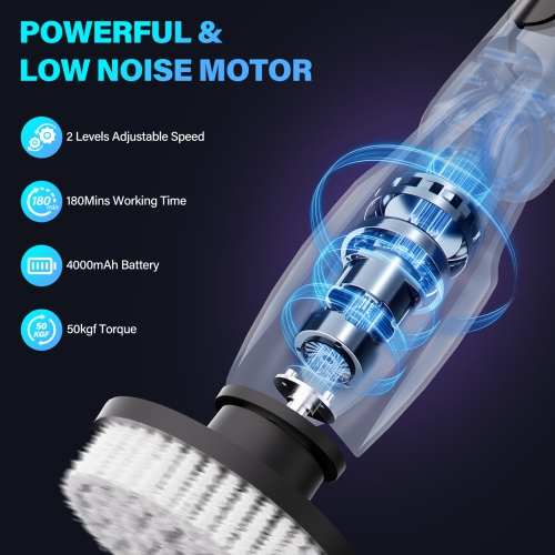 &nbsp;&nbsp;&nbsp;&nbsp;&nbsp;Brosse de nettoyage électrique sans fil avec 7 têtes de brosse de nettoyage réglables pour baignoire, cuisine, salle de