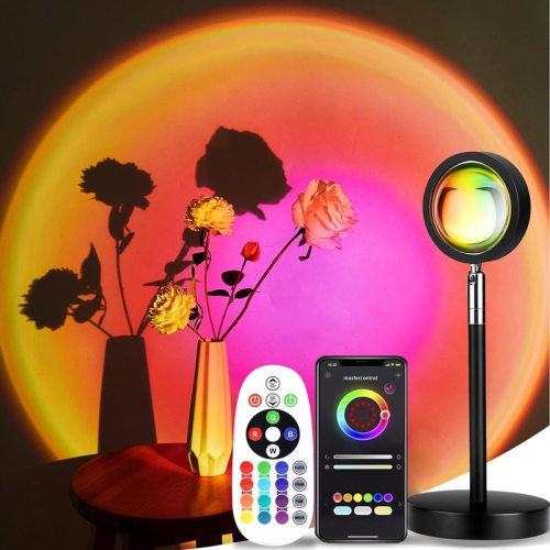 Sunset Lamp Projection,LED Sunset Light,16 Colors Changing APP Control Sunset Lamp Projector,180°Soothing Sunset Projection Lamp, for Room Photograph