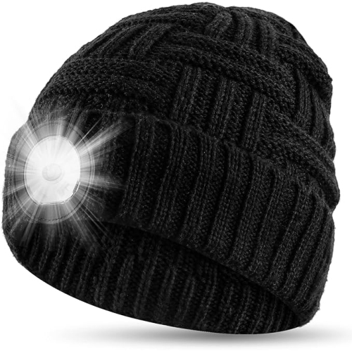 YOULIGHTS  Unisex Led Beanie Hat With Light, Gifts for Men Women Rechargeable 5Led Headlamp Hat Warm Winter Knitted Lighted Cap