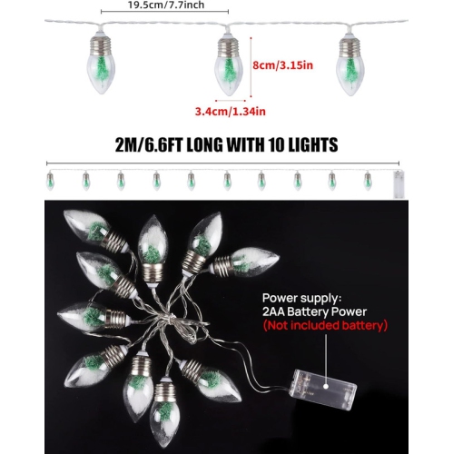 YOULIGHTS Christmas Snow Globe String Lights Indoor ,Battery Powered ,Mini Christmas Tree and Snowflake,6.6ft 10 LED Lights for New Year Party,