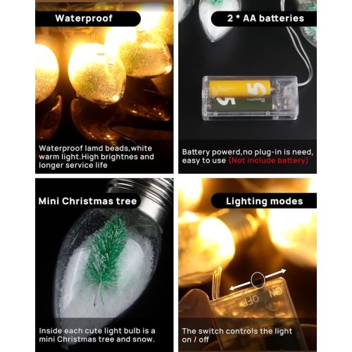 YOULIGHTS Christmas Snow Globe String Lights Indoor ,Battery Powered ,Mini Christmas Tree and Snowflake,6.6ft 10 LED Lights for New Year Party,