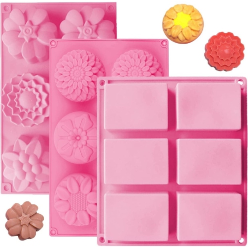 3 Pack Silicone Soap Molds, 6 Cavities Flower Making Mold, Included Rectangle Shape Supplies, Perfect for Handmade Soaps, Homemade