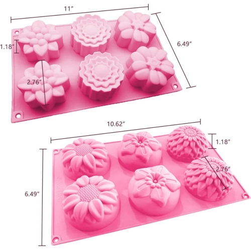 3 Pack Silicone Soap Molds, 6 Cavities Flower Making Mold, Included Rectangle Shape Supplies, Perfect for Handmade Soaps, Homemade