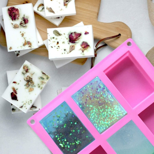 3 Pack Silicone Soap Molds, 6 Cavities Flower Making Mold, Included Rectangle Shape Supplies, Perfect for Handmade Soaps, Homemade