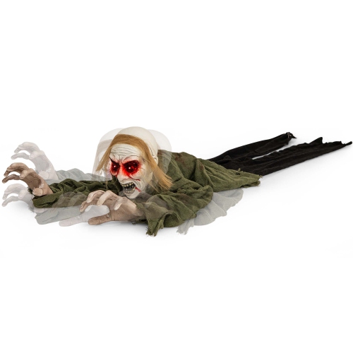 COSTWAY  Halloween Groundbreaker Voice Activated Climbing Zombie W/ Light Up Eyes & Creepy Sound Crawling Life-Size