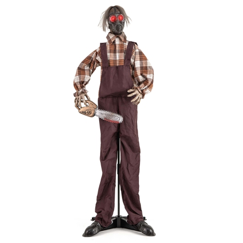 COSTWAY  Halloween Animatronic Shaking Haunted Man W/ Chainsaws Life Size Scary Bio-Human W/ Sound Activated Design & Control Button