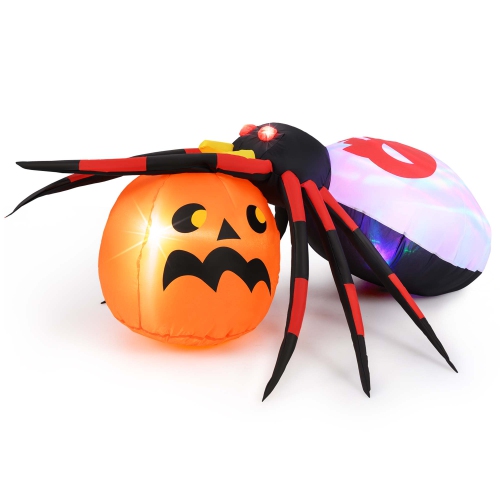 Costway 5 x 4.6 ft Inflatable Spider w/ Pumpkin LED Lighted Halloween Decoration w/ Colorful Rotating Light