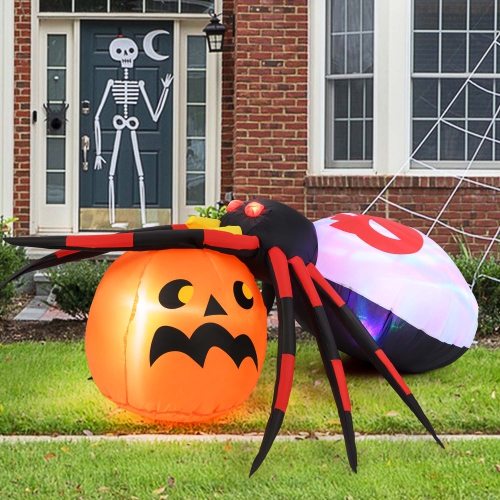 Costway 5 x 4.6 ft Inflatable Spider w/ Pumpkin LED Lighted Halloween Decoration w/ Colorful Rotating Light