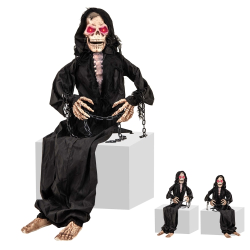 COSTWAY  5 Ft Animated Halloween Sitting Reaper Life Size Halloween Animatronic Prop W/moving Upper Body Sound & Switch Activated