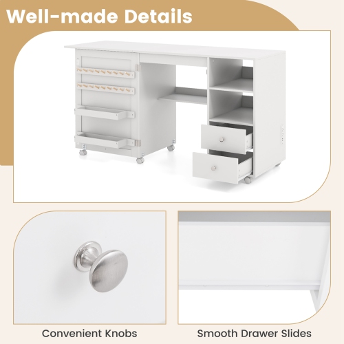 Costway Folding Sewing Table Charging Station Multifunctional Sewing Machine Cart Table