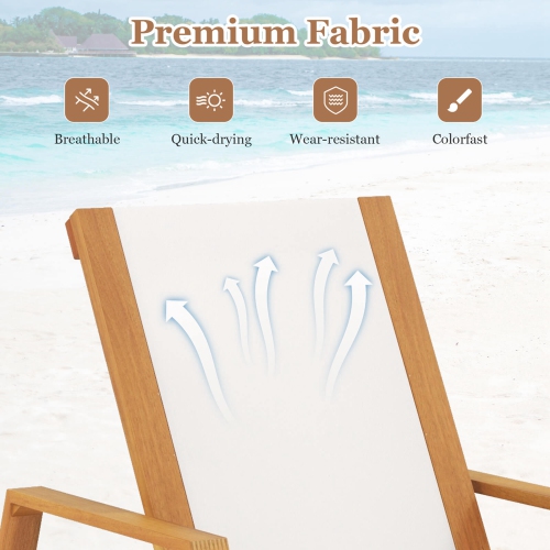 Chaise longue d'extérieur avec dossier réglable à 5 positions de Costway 2 PCS, cadre en bois massif