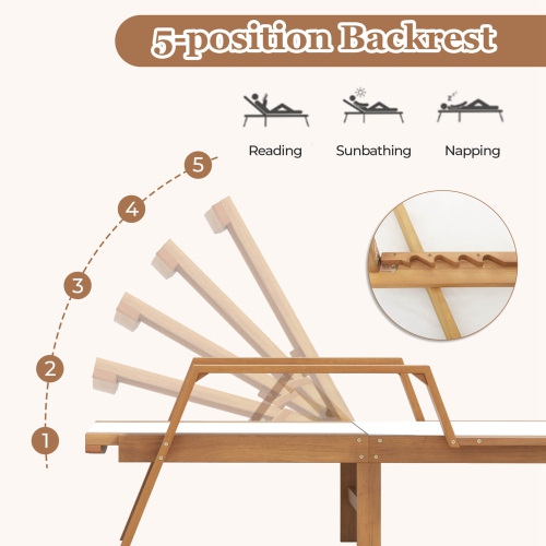 Chaise longue d'extérieur avec dossier réglable à 5 positions de Costway 1 PCS, cadre en bois massif