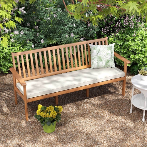 Costway Outdoor 3-Seat Wood Bench 64 Inches Extra Long Acacia Chair with Seat Cushion