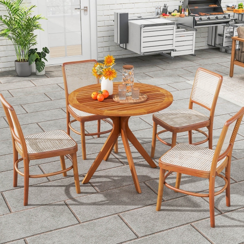 Costway 35.5 Inch Patio Wood Dining Table with Slatted Tabletop & Curved Legs for Backyard